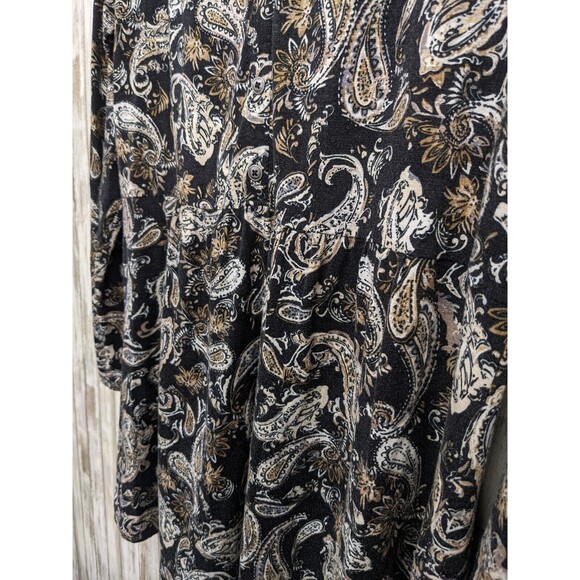 J JILL Cotton Modal Black Paisley Button Back Long Sleeve Tunic Medium - Picture 6 of 11